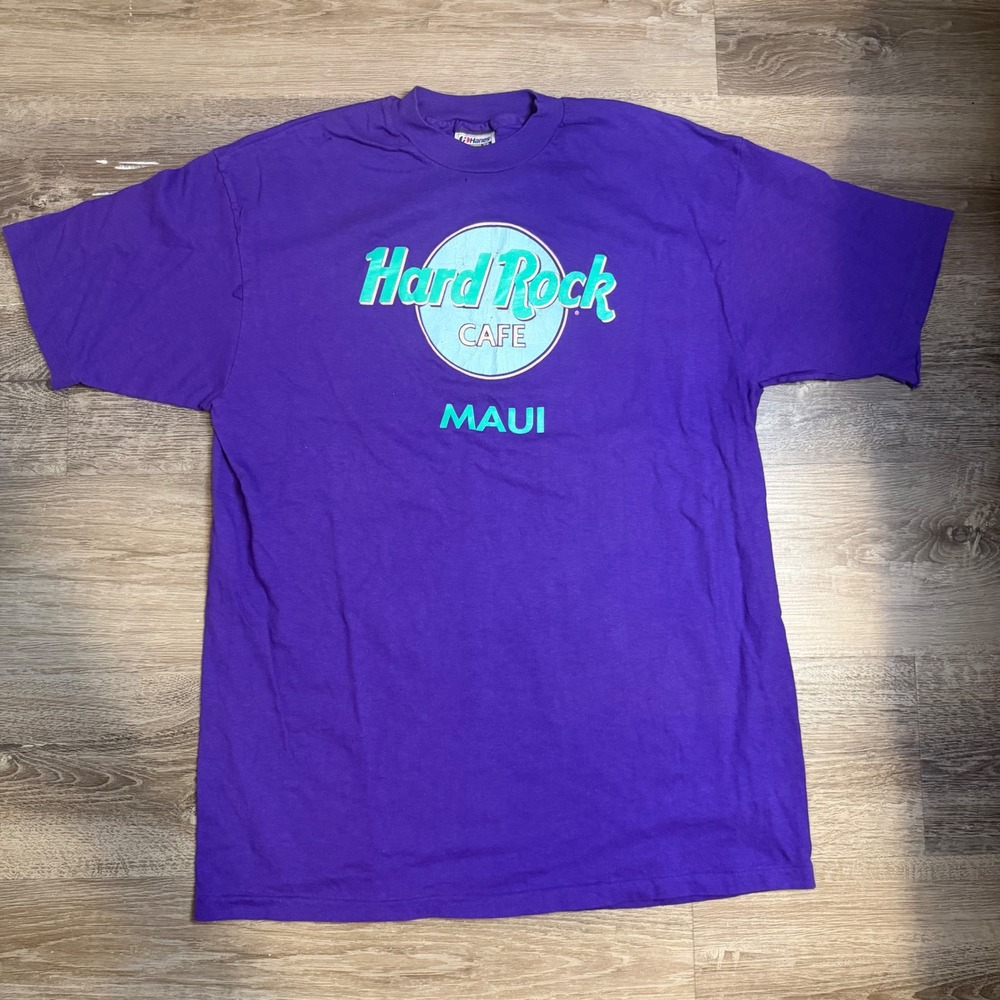 Vintage Hard Rock Cafe Maui Purple T-Shirt Hanes Beefy-T Made in USA Mens XL